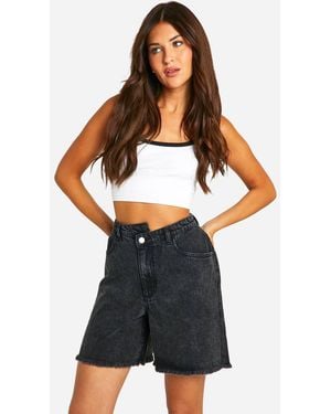 Boohoo Asymmetric Waistband Longline Denim Short - Blue