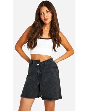 Boohoo Asymmetric Waistband Longline Denim Short - Blue