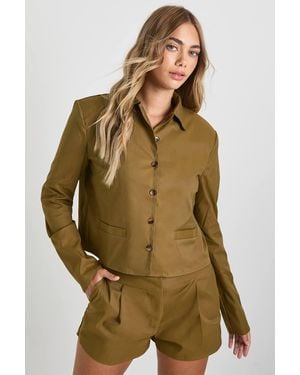 Boohoo Longline Shoulder Pad Shirt & Shorts Co-Ord - Green