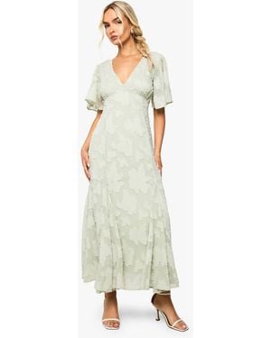 Boohoo Burnout Floral Angel Sleeve Midaxi Dress - White