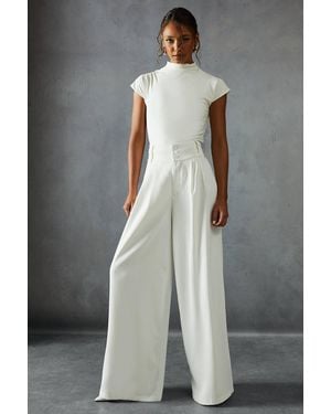 MissPap Tailored High Waisted Button Detail Pants - Gray