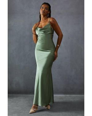 MissPap Premium Satin Bow Back Bias Cut Bridesmaid Dress - Gray