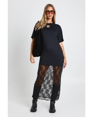 Boohoo Petite Lace Detail Midaxi T-Shirt Dress - Black
