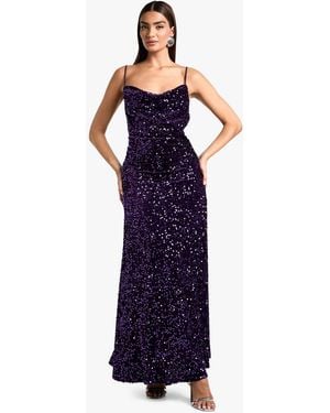 Boohoo Velvet Sequin Cowl Neck Slip Maxi Dress - Blue