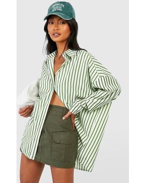 Boohoo Stripe Drop Shoulder Oversized Shirt - Green
