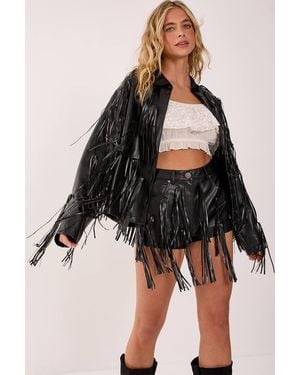 Nasty Gal Faux Leather Tassel Jacket - Black