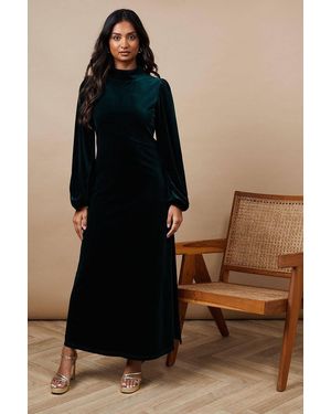 Oasis Occasion Velvet High Neck Midi Dress - Black