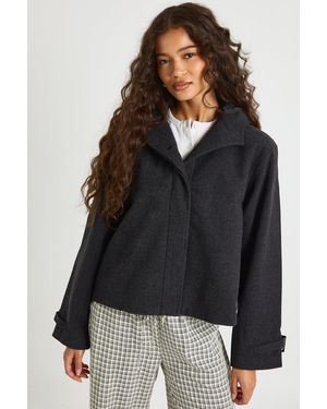 Boohoo Hooded Wool Look Jacket - Black