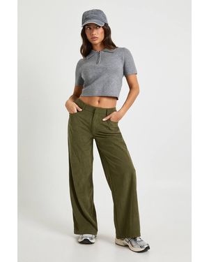 Boohoo Petite Cord Cinch Waist Wide Leg Trouser - Green