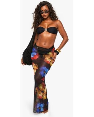 Boohoo Bold Floral Maxi Beach Skirt - Black