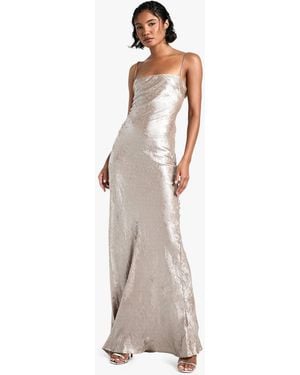 Boohoo Tall Diamante Satin Maxi Slip Dress - White