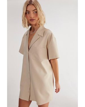 Nasty Gal Pinstripe Revere Shirt Dress - Natural