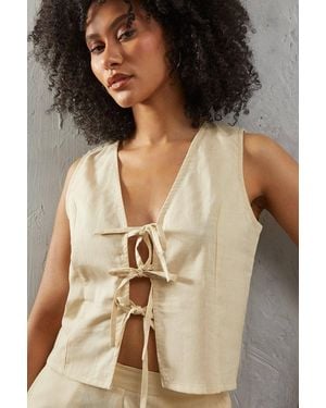 Warehouse Linen Tie Front Top - Natural