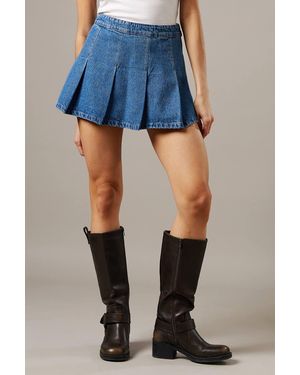 Warehouse Denim Pleated Mini Skirt - Blue