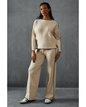 MissPap Contrast Seam Detail Slash Neck Sweater & Trouser Set - Gray