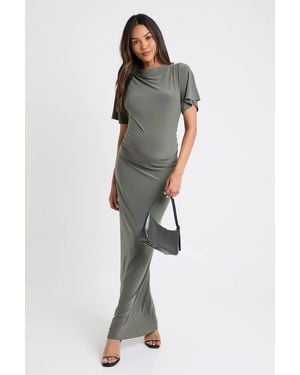 Boohoo Maternity Angel Sleeve Gathered Side Column Maxi Dress - Blue