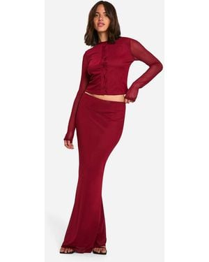 Boohoo Mesh Maxi Skirt - Red