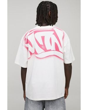 Boohoo Ecru Oversized Graffiti Spray Graphic T-Shirt - Natural