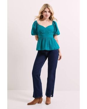 Dorothy Perkins Sweetheart Tie Back Puff Sleeve Top - Blue