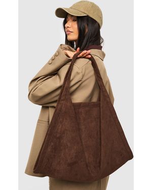 Boohoo Faux Suede Large Tote Bag - Brown