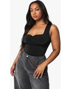Boohoo Body Plus De Dos Capas Con Fruncido Frontal - Negro