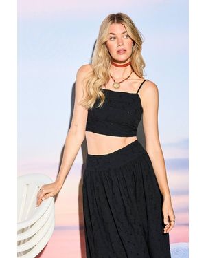 Warehouse Hcd Broderie Strappy Bralette Crop Top - Black