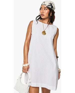 Boohoo Linen Scoop Back Shift Mini Dress - White