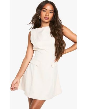 Boohoo Linen Look Tailored Shift Dress - White