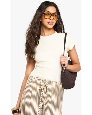 Boohoo Basics Short Sleeve Crew Neck One Piece - Natural