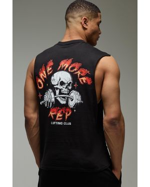 BoohooMAN Man Active One More Rep vesttop mit Totenkopf-Print - Grau