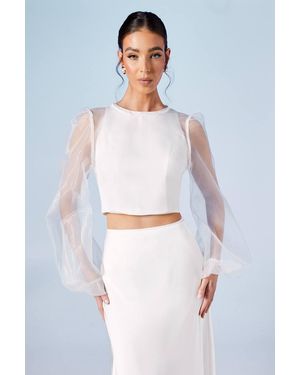 Oasis Blouson Sleeve Organza Bridal Top - Blue