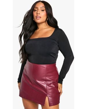 Boohoo Falda Pantalón Plus De Cuero Sintético Con Abertura En El Bajo - Rojo