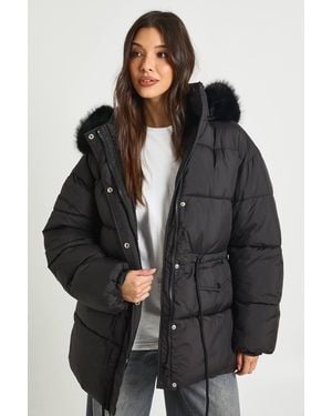 Boohoo Faux Fur Trim Parka - Black