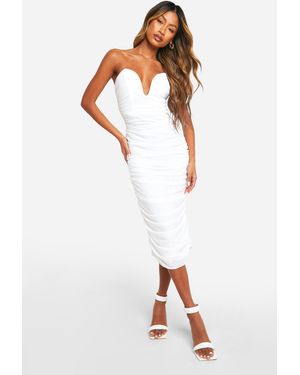 Boohoo Mesh Bandeau Midaxi Dress - White