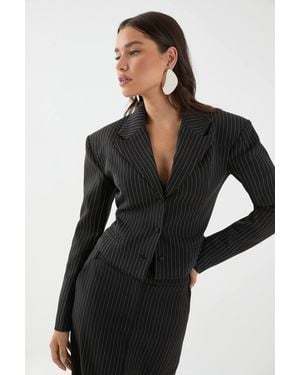 MissPap Cinched Waisted Crop Blazer - Black