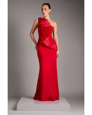 Coast Pleated Front One Shoulder Gown - Red
