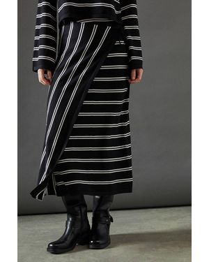 Warehouse Stripe Knitted Wrap Skirt Co Ord - Black