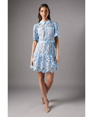 Coast Lace Shirt Mini Belted Dress - Blue