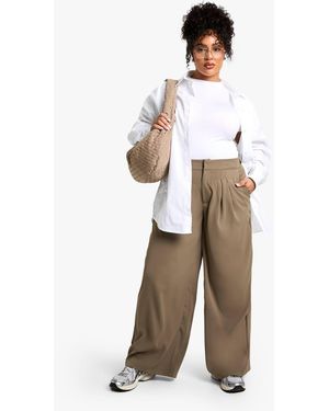 Boohoo Plus Pleat Front Elasticated Back Trouser - White