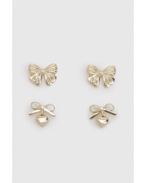 Boohoo Bow Detail Stud Earrings 2 Pack - Natural