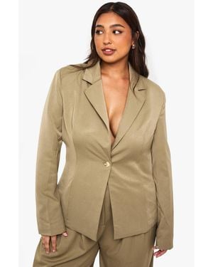 Boohoo Plus Cinched Blazer - Natural