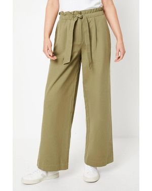 Oasis Twill Paperbag Straight Leg Trouser - Green