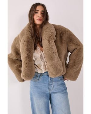 Nasty Gal Cropped Collar Faux Fur Jacket - Blue