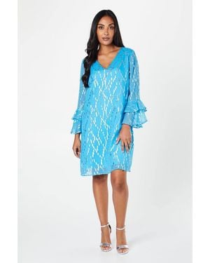 Wallis Petite Metallic Ruffle Sleeve Shift Dress - Blue