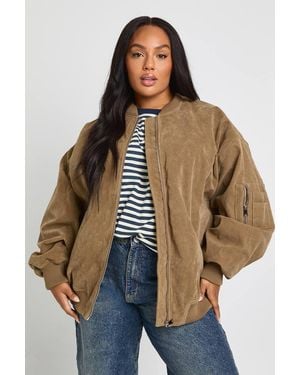 Boohoo Plus Vintage Suede Look Oversized Bomber Jacket - Natural