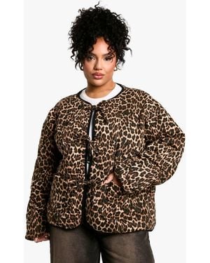 Boohoo Plus Leopard Tie Detail Padded Jacket - Black