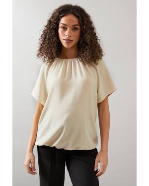 Wallis Bubble Hem Short Sleeve Top - Natural