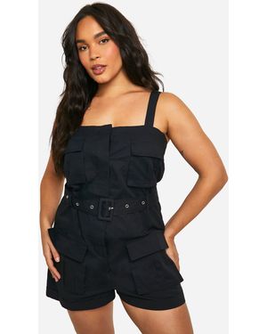 Boohoo Plus Utility Cargo Playsuit - Blue