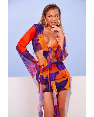 Boohoo Molly Smith Printed Flared Long Sleeve Crop Top