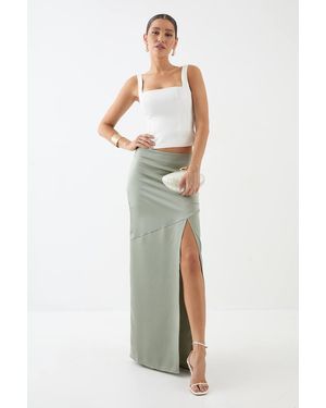 MissPap Satin High Waist Maxi Skirt - Green